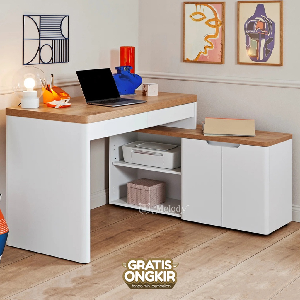 Melody Furniture - Meja Sudut Tipe L Meja Kerja Belajar Meja Komputer Libre C 155 White - Matterhorn
