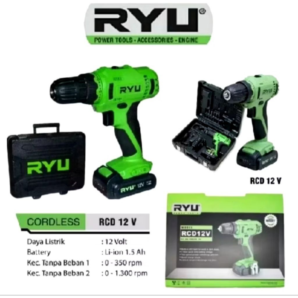 RYU RCD 12V Cordless Drill RYU RCD 12V/ Mesin Bor Baterai RYU RCD 12V