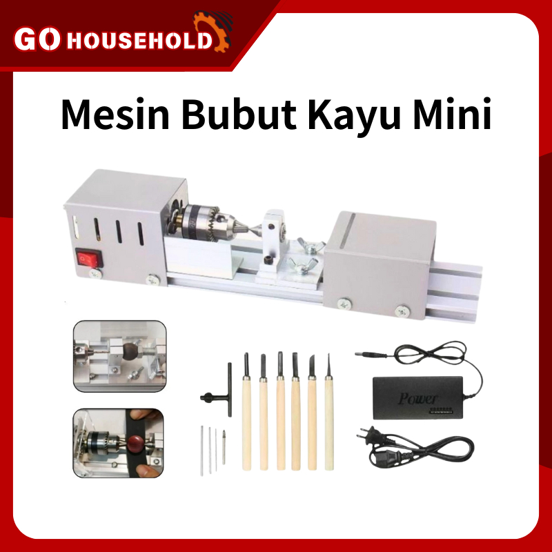 220V Mesin Bubut Kayu Mini Lathe Mesin Beards Lathe Woodworking Bubut Kayu Tasbih Portable H