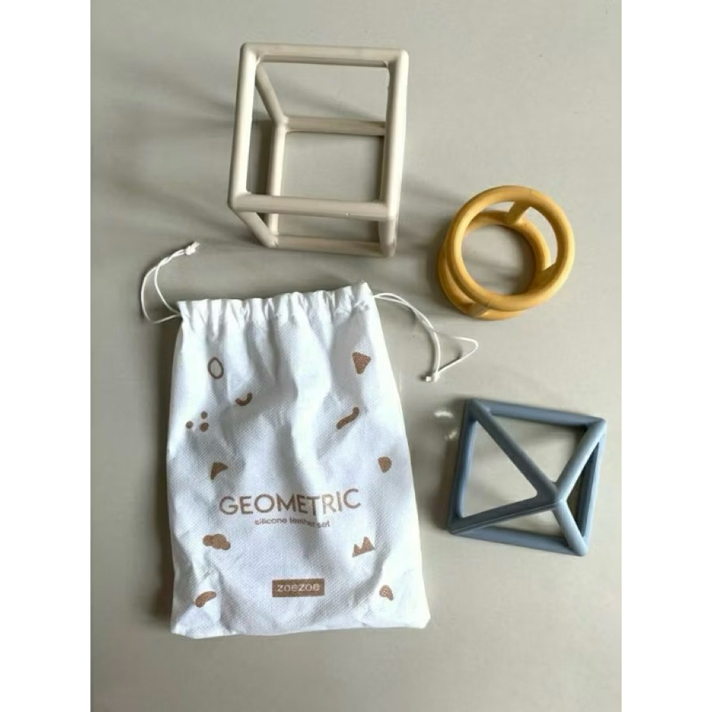 PL - Geometric Silicone Teether Set Baby (3pcs) / Gigitan Bayi / Teether Bayi - Yellow Custard