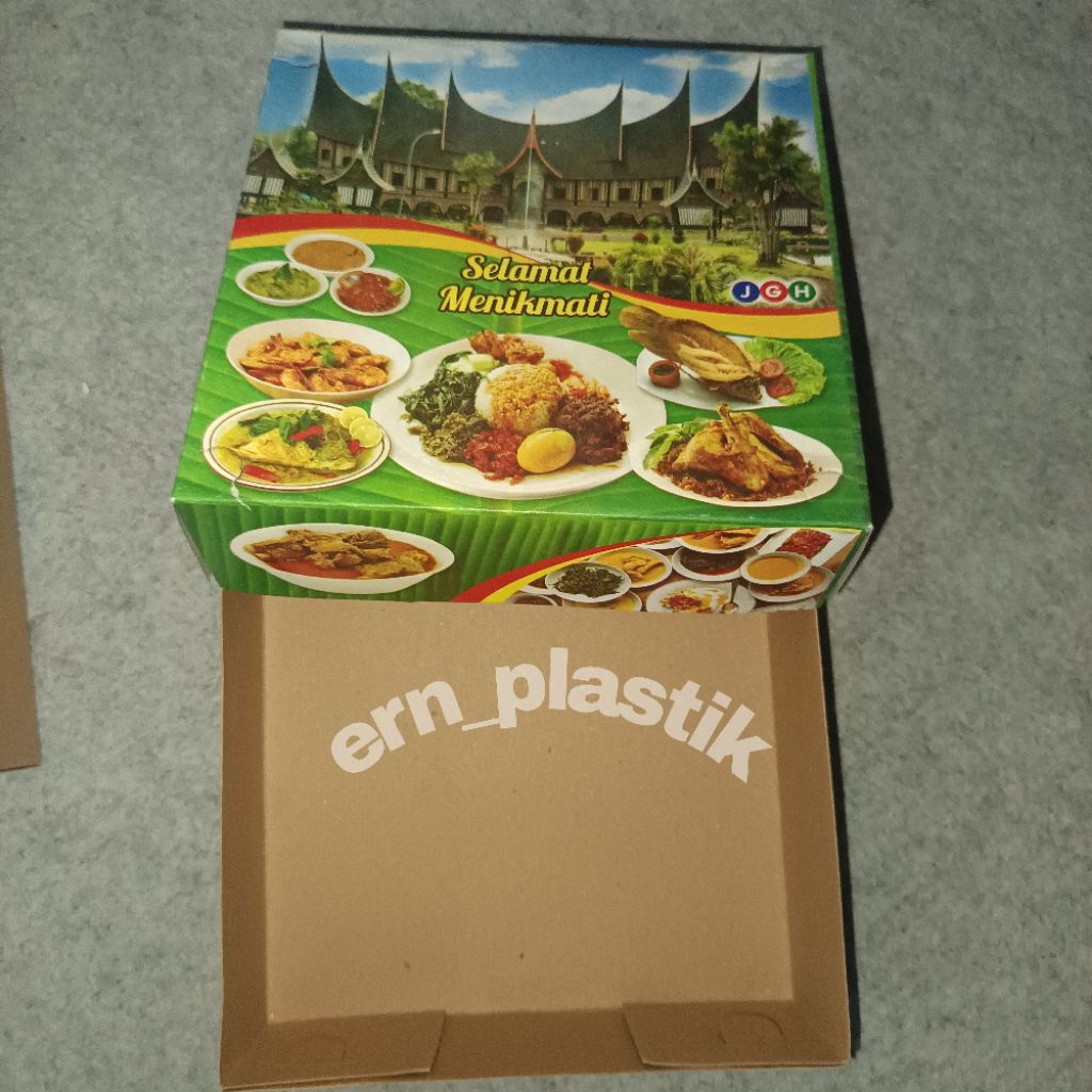 (1 PACK=ISI 100 PCS)Kotak Nasi Kertas Tempat Nasi Box Minang Selamat Menikmati Ukuran 20x20