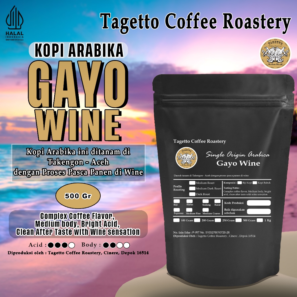 

ASLII Kopi Arabika Gayo Wine 500gr Biji / Bubuk Specialty Arabica Coffee