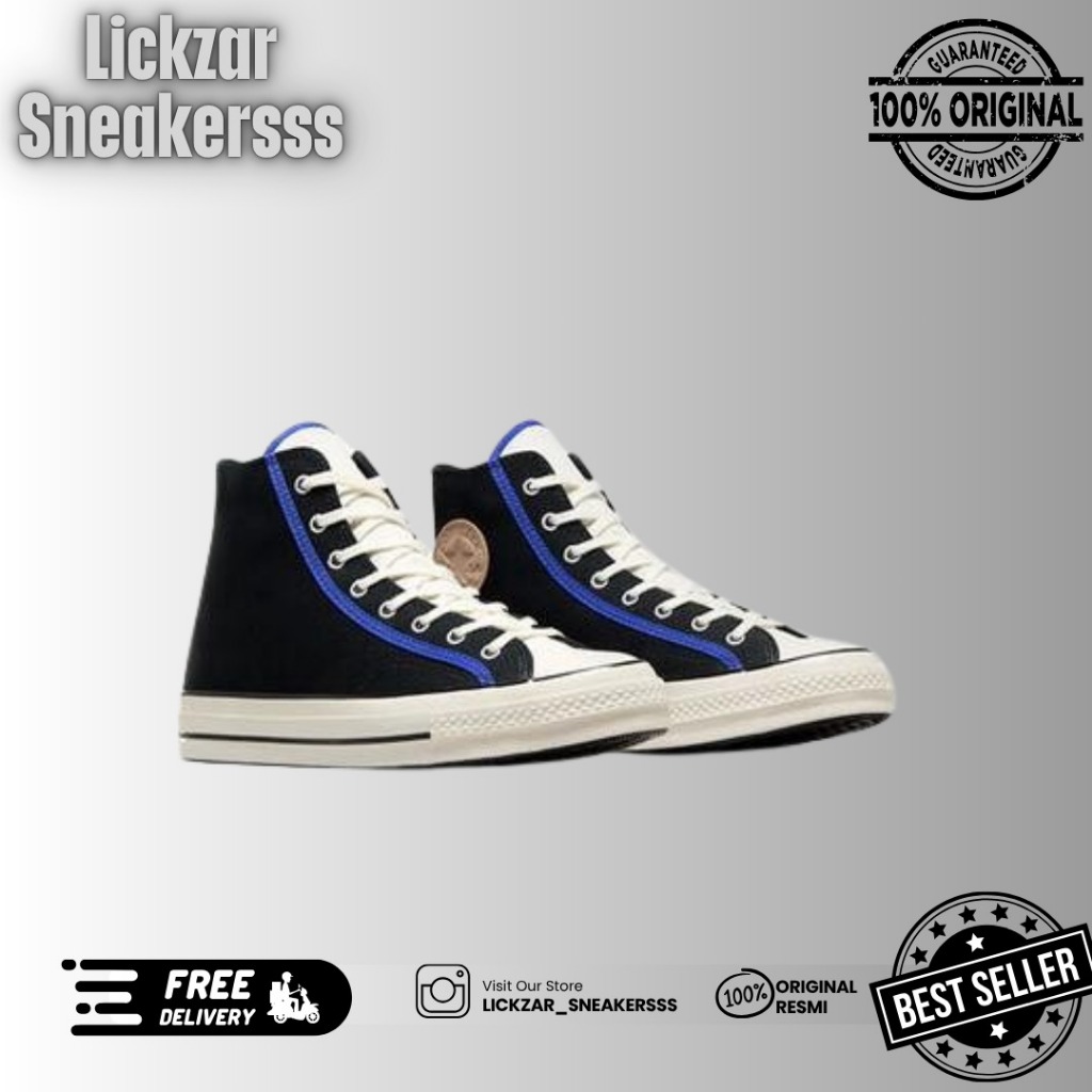 CONVERSE 70S HIGH EVERYDAY ESSENTIAL BLACK EGRET BLUE FLAME original PT MAP