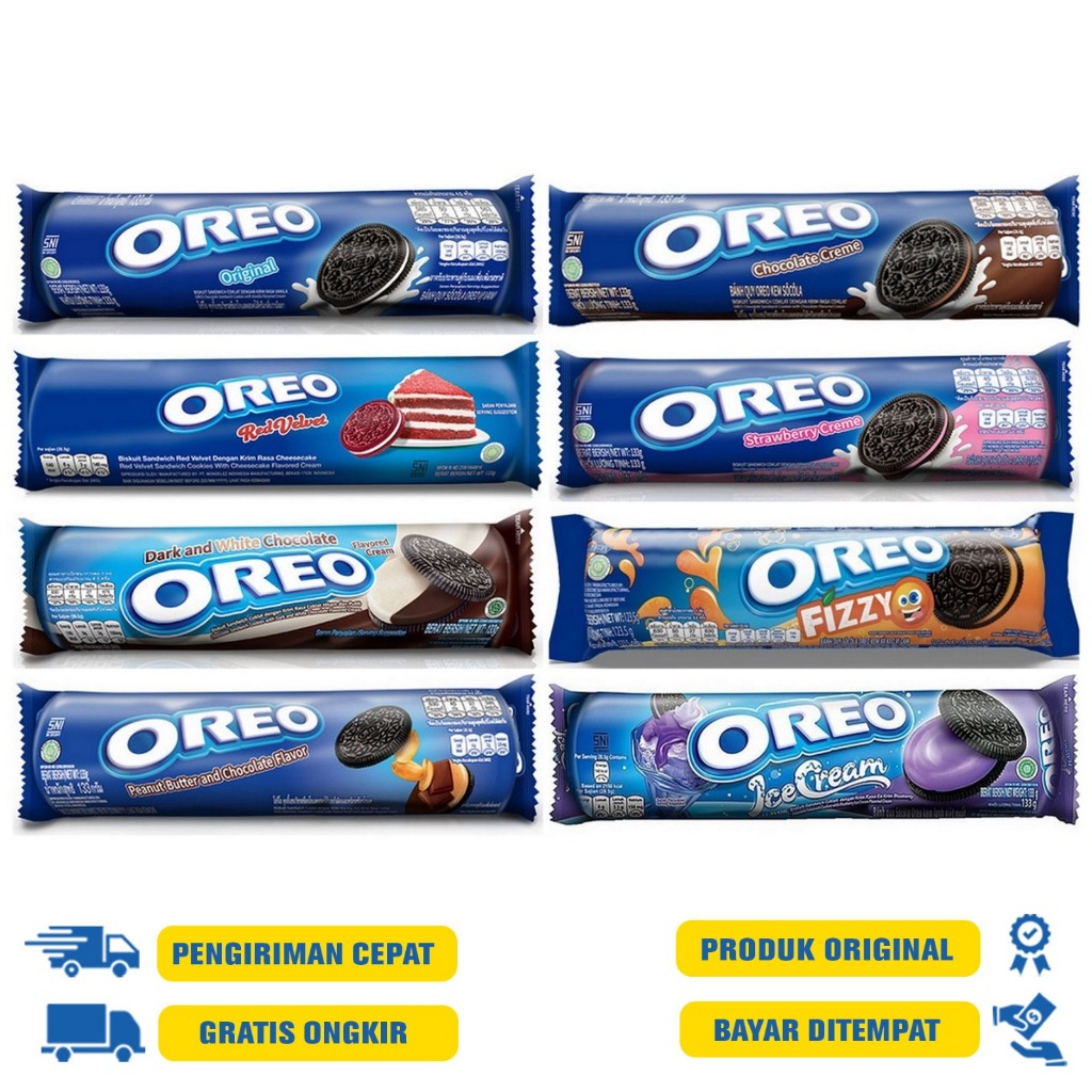 

Oreo Biskuit Sandwich 119.6 | 110|131.1 G.R - Red Velvet |Dark&White Choco |Ice Cream|Vanilla|Peanut