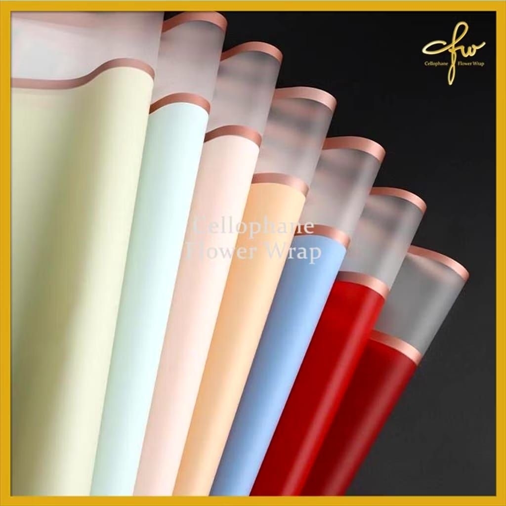 

Kertas Buket Bicolour Cellophane/ Kertas Buket Gold Line Transparan/ Kertas Buket Double Frame Gold Cellophane