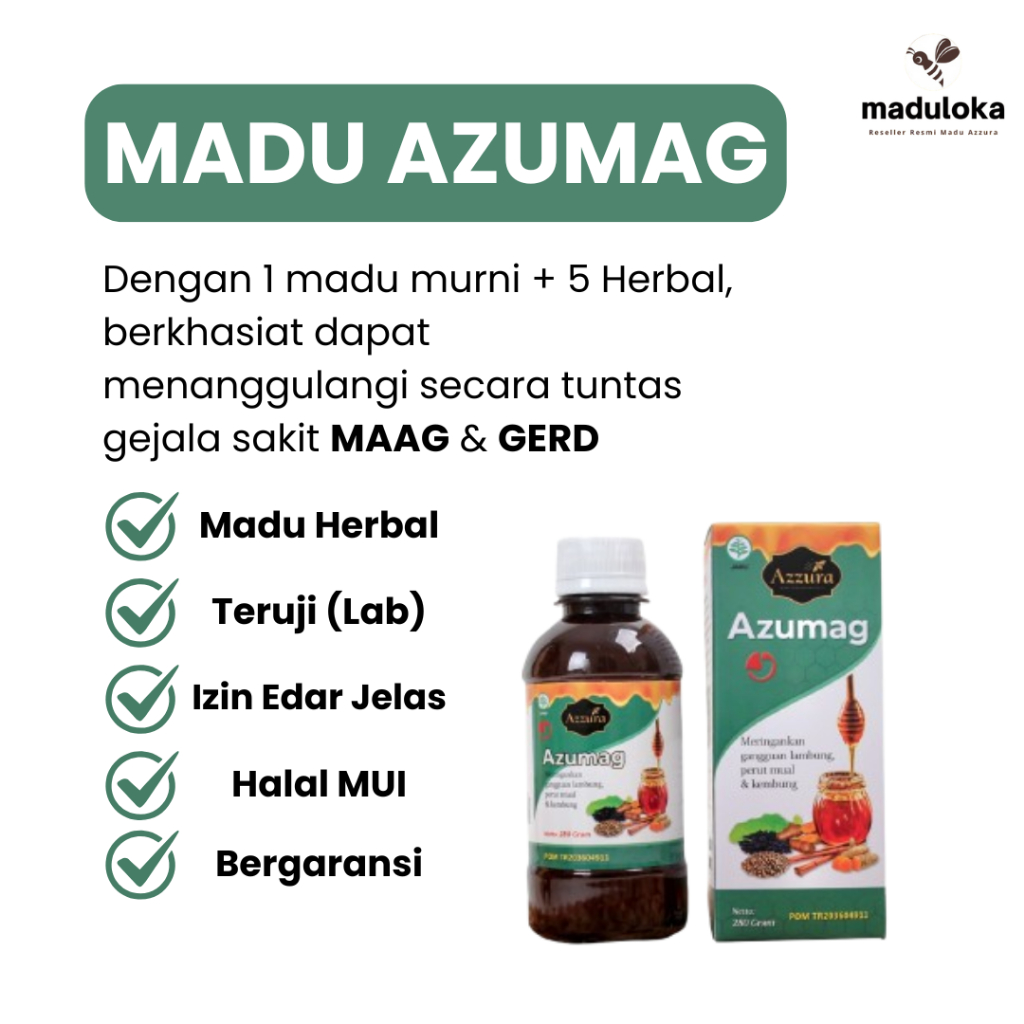 

Madu Azumag 280gr | Madu Herbal Maag, Mual, Kembung, GERD, Reflux, Lambung Aman | Maduloka