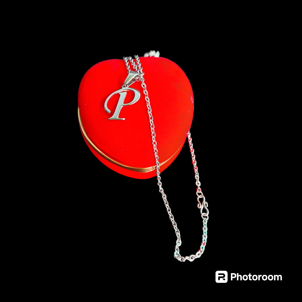 KALUNG BAJA/MONEL DAN LIONTIN HURUF TITANIUM INISIAL P TERBARU