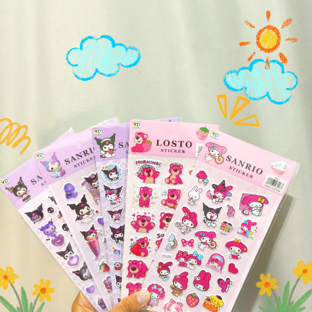 

Sticker Timbul 3D Karakter Sanrio & Lotso | Stiker Gemas untuk Dekorasi
