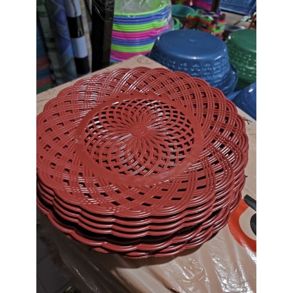 (1 lusin) piring anyam plastik/ piring plastik model rotan