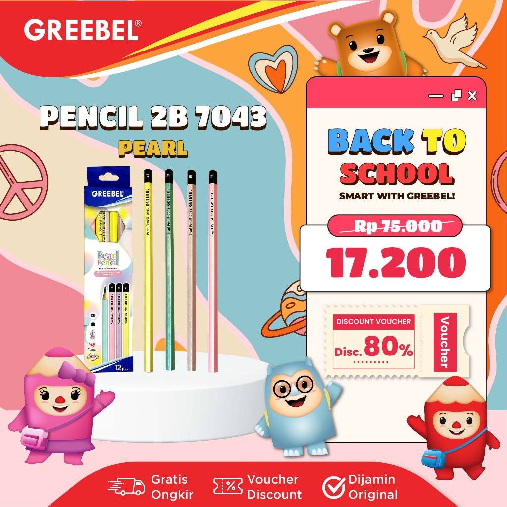 

GREEBEL Pensil kayu 2B 7043 Pearl (12PCS/SET) / Pensil Tulis Karakter Graphite Ujian sekolah Pensil Gambar