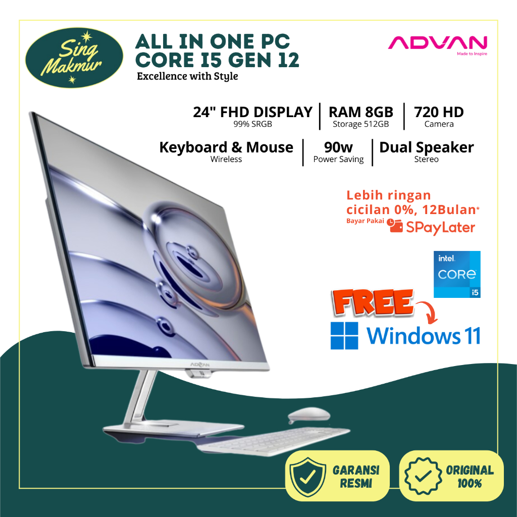 Advan All In One PC AIO OnePC AMD Ryzen 5 5500U i3 gen 12 i5 gen 12 Windows 11