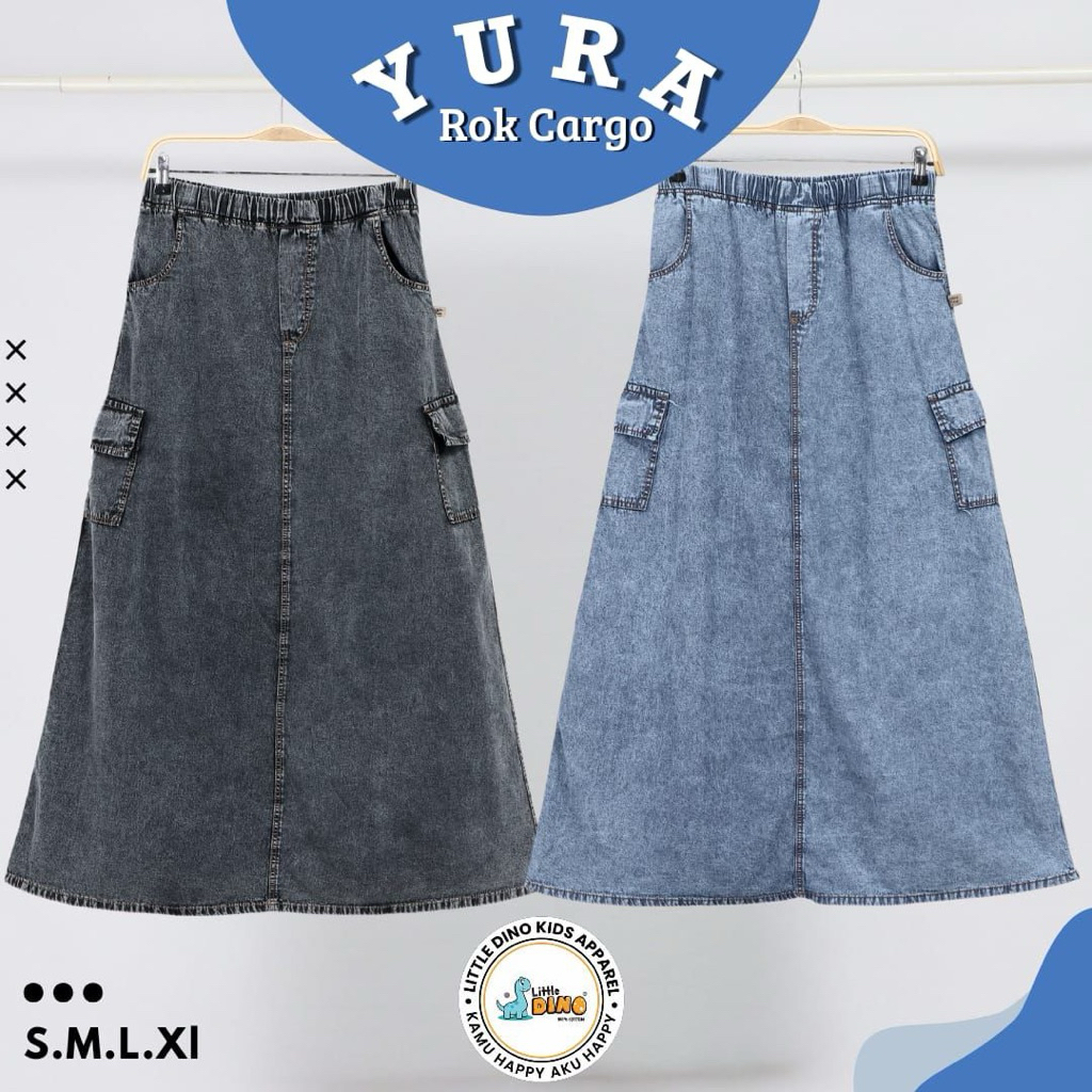 Rok Jeans Cargo Yura / Rok Jeans Panjang Anak Muslimah / Rok Panjang Anak
