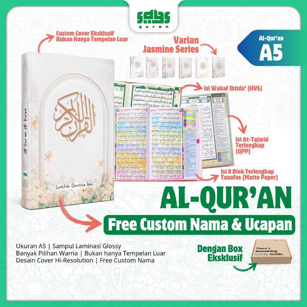 

Al Quran Custom nama - Kode JASMINE - premiun warna putih