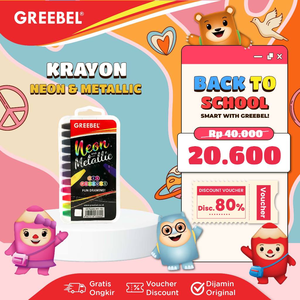 

GREEBEL Crayon Krayon Neon Metalic (12 Warna) untuk Anak non toxic