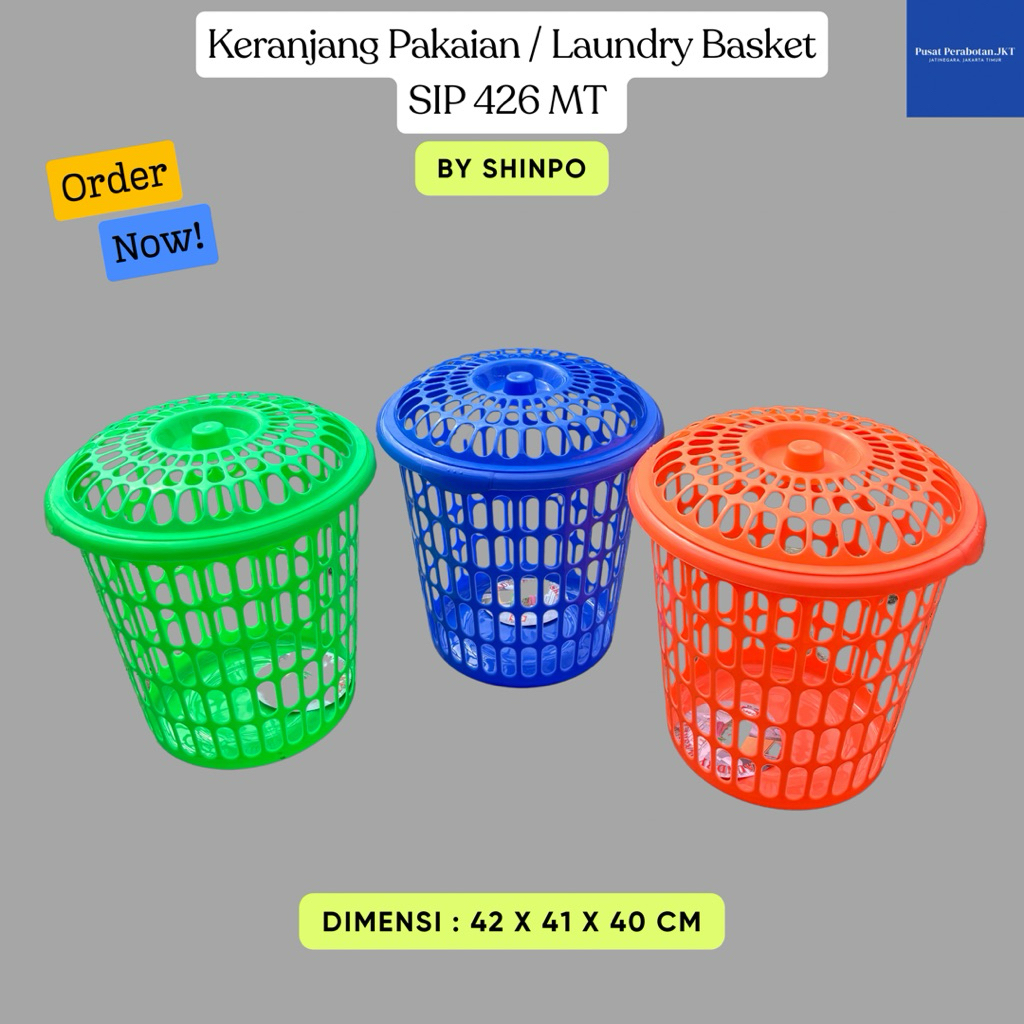 SHINPO - Keranjang Pakaian Shinpo + Tutup / Loundri Box Bulat / Laundry Basket