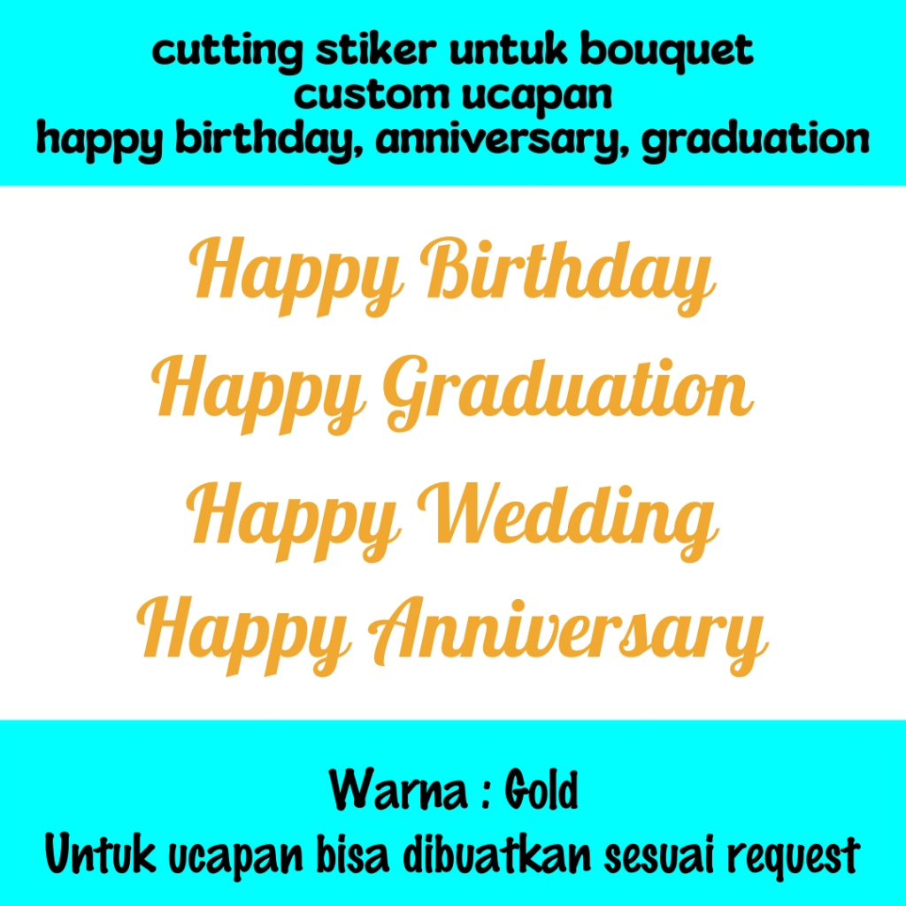 

cutting sticker untuk bouquet happy birthday, graduation, wedding, anniversary custom stiker pita satin ( warna gold)