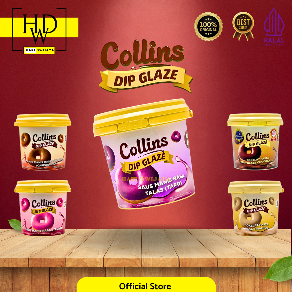 

Collins Dip Glaze Topping, Dipping, Decoration, & Filling 1kg Pil Semua Rasa