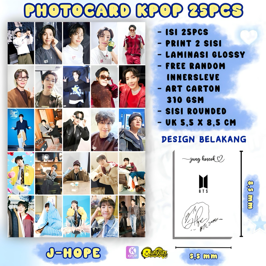 (25PCS) PC Photocard Jhope BTS print 2 sisi laminasi glossy tbela tidak luntur