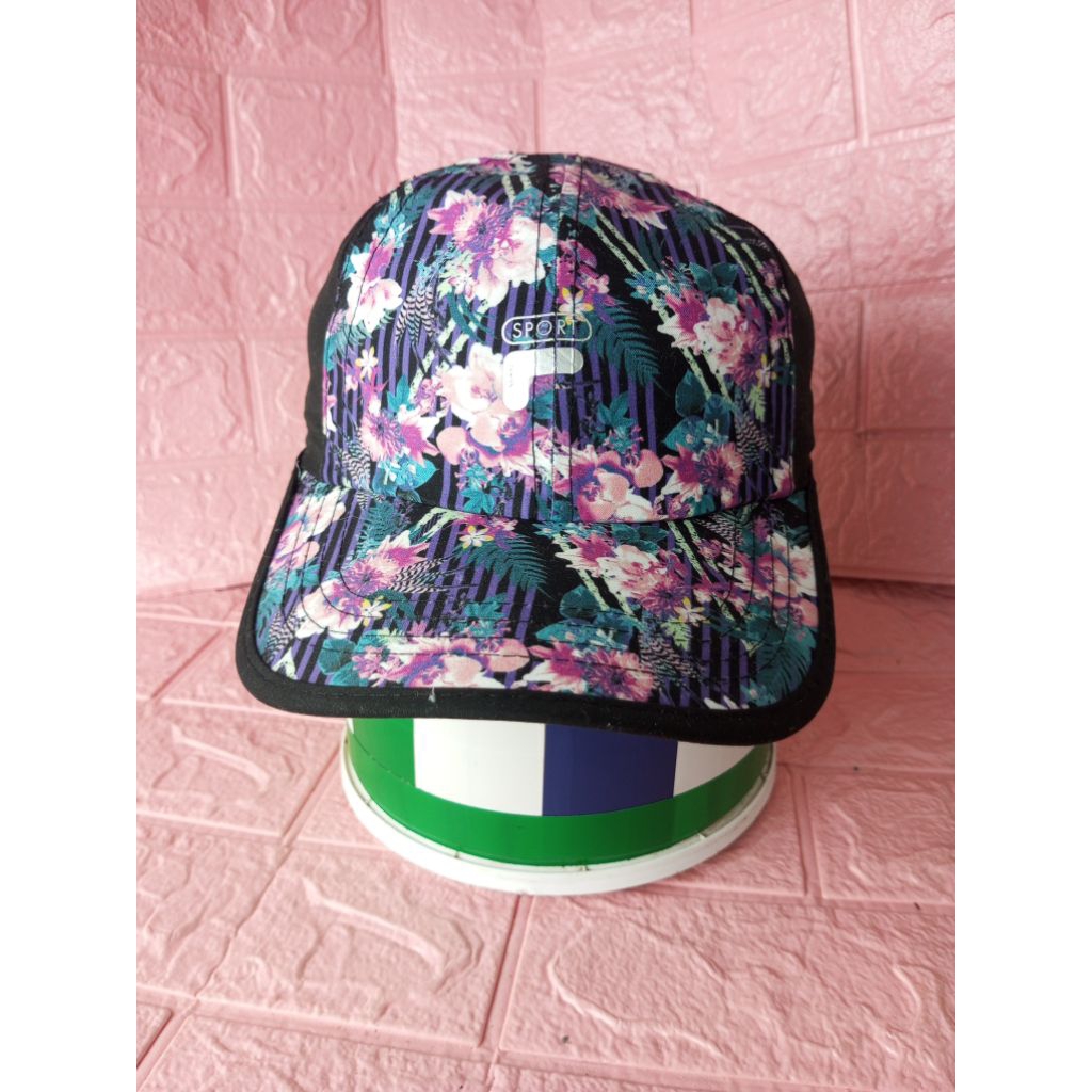 Topi Fila Sport Floral Dad Hat Baseball Cap Strapback Black Flowers Hawaiian 6 Panel