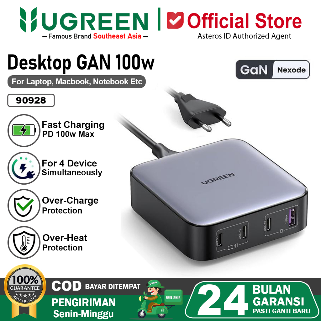 UGREEN Desktop Charger GAN 4-Port For Macbook Laptop Fast Charging 100W 90928