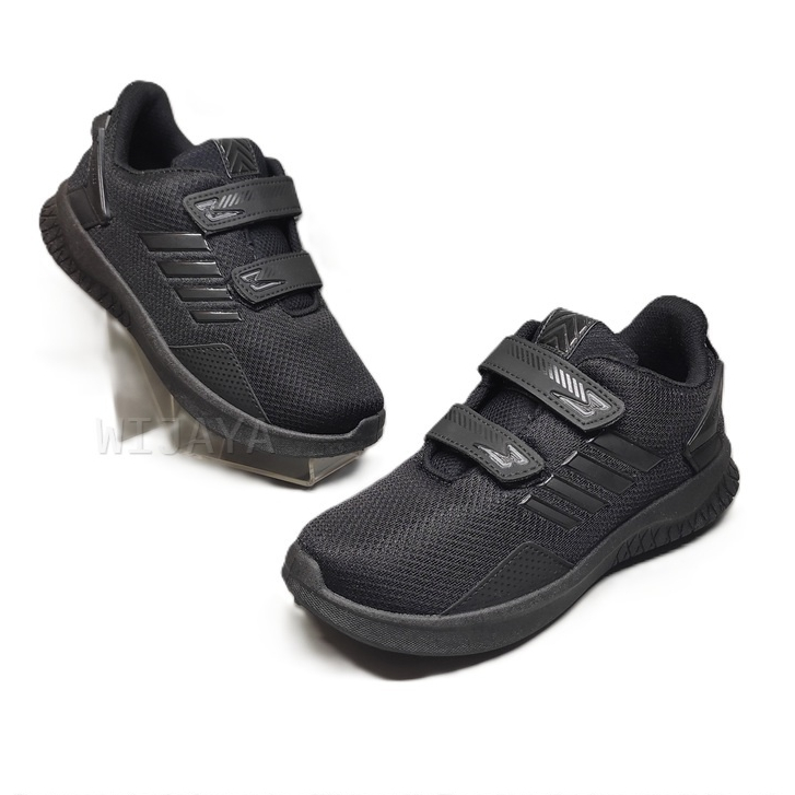 Premium Pro Att Sepatu Sekolah 31-38 Sneakers Anak Hitam Polos Putih Perekat Pi 600