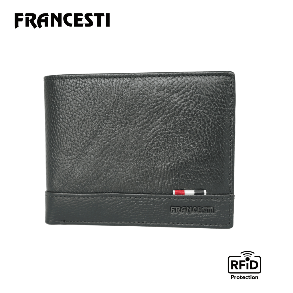 Francesti Dompet Pria/Wanita  RFID Protection Genuine Leather 190R Black