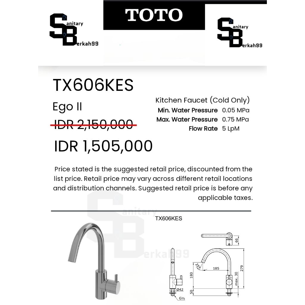 Kran Cuci Piring Toto Original Cold Only