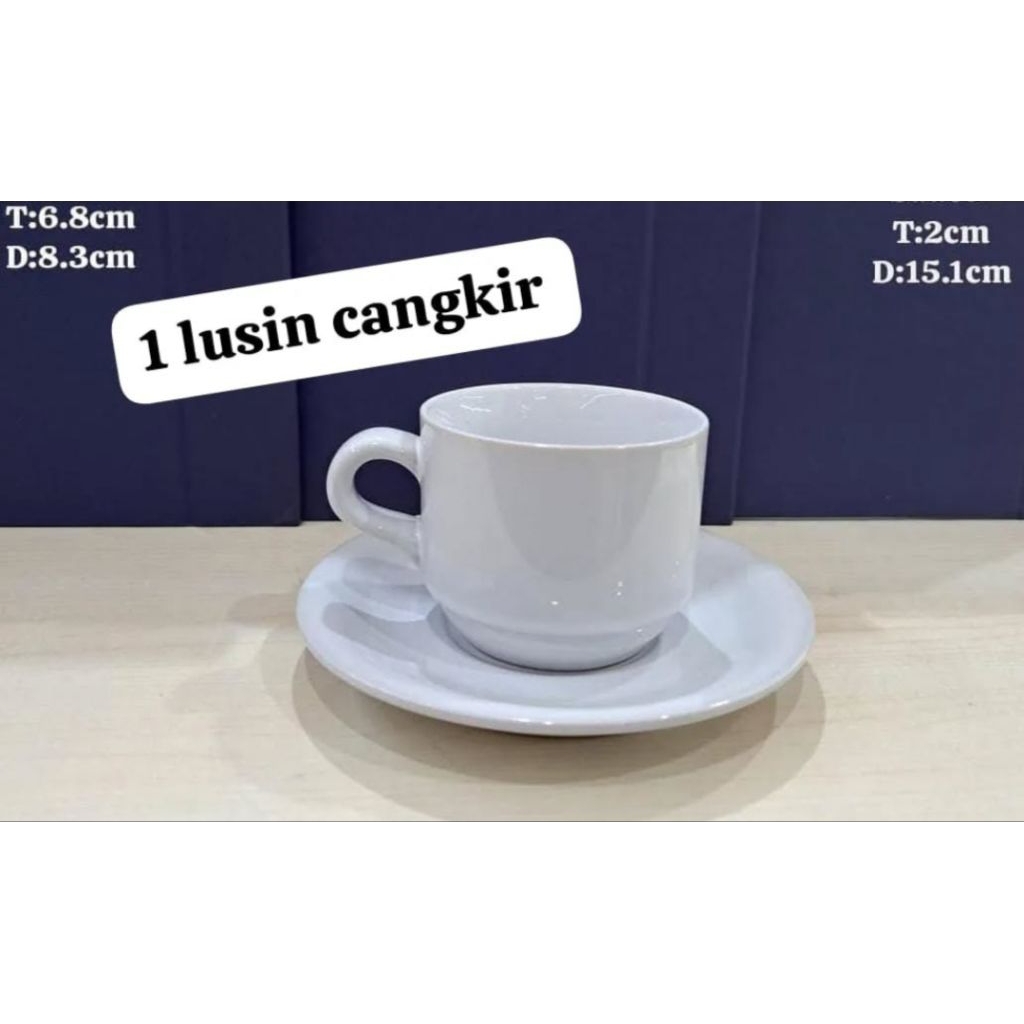 6 cangkir set keramik putih