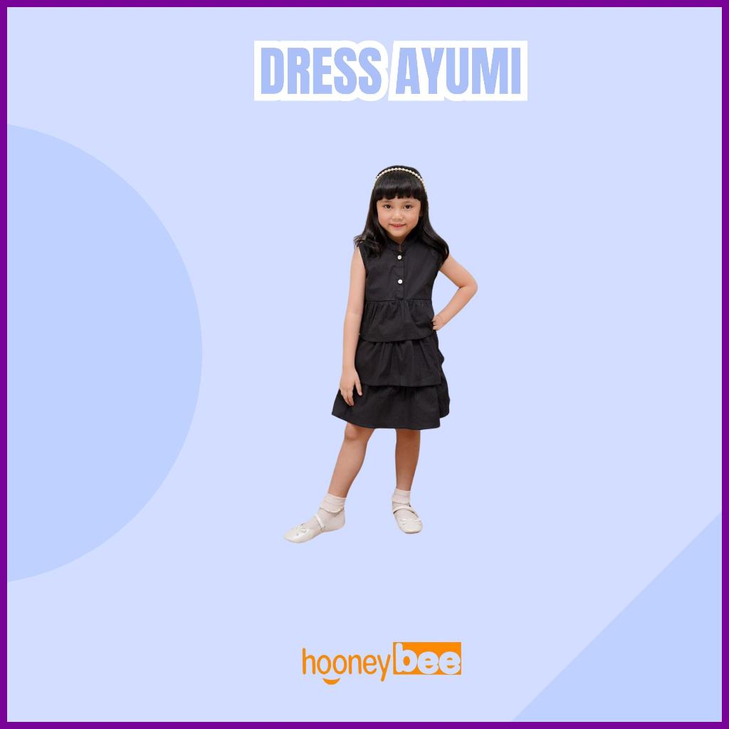 Dress Anak Ayumi Bahan Poplin Hooneybee Warna Hitam Size 1-5 Tahun