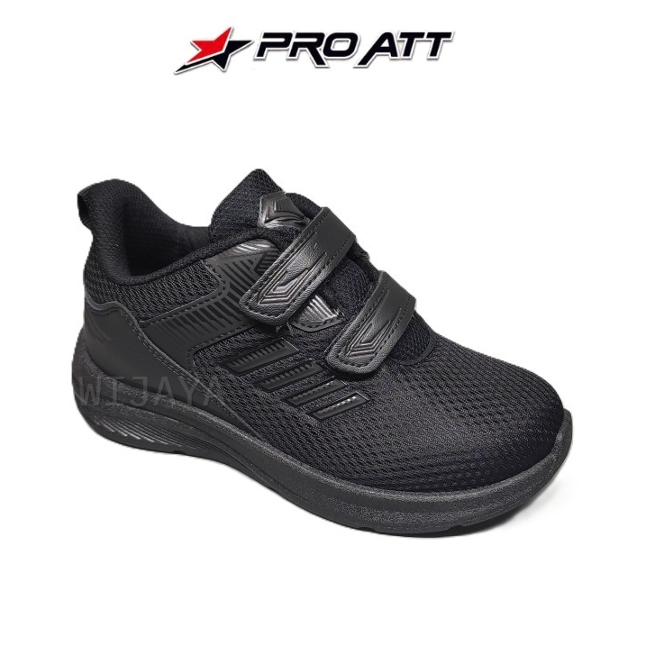 Pro Att Sepatu Sekolah 31-38 Sneakers Anak Hitam Polos Putih Perekat hl 223