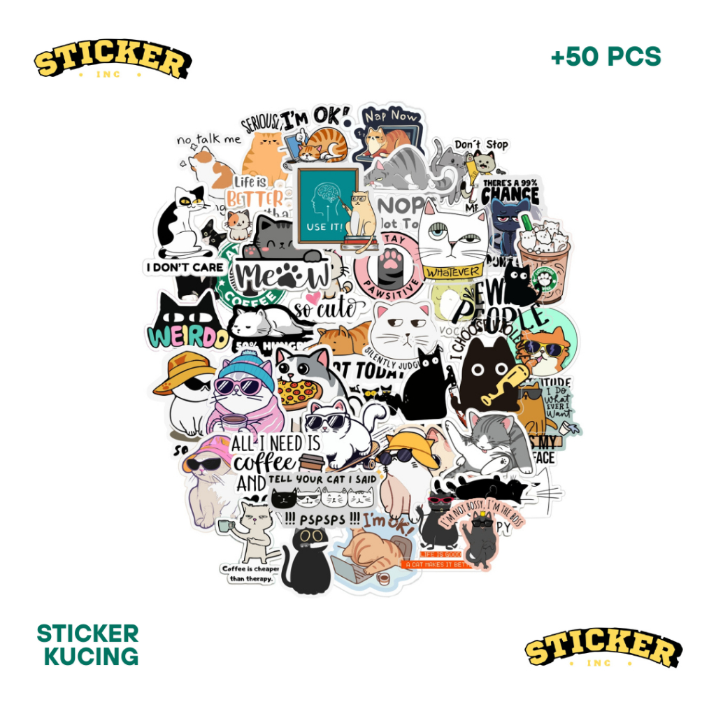 

(50) Sticker Pack Kucing Series - Bahan Vinyl Premium Anti Air Dekorasi Laptop Helm Motor Cermin