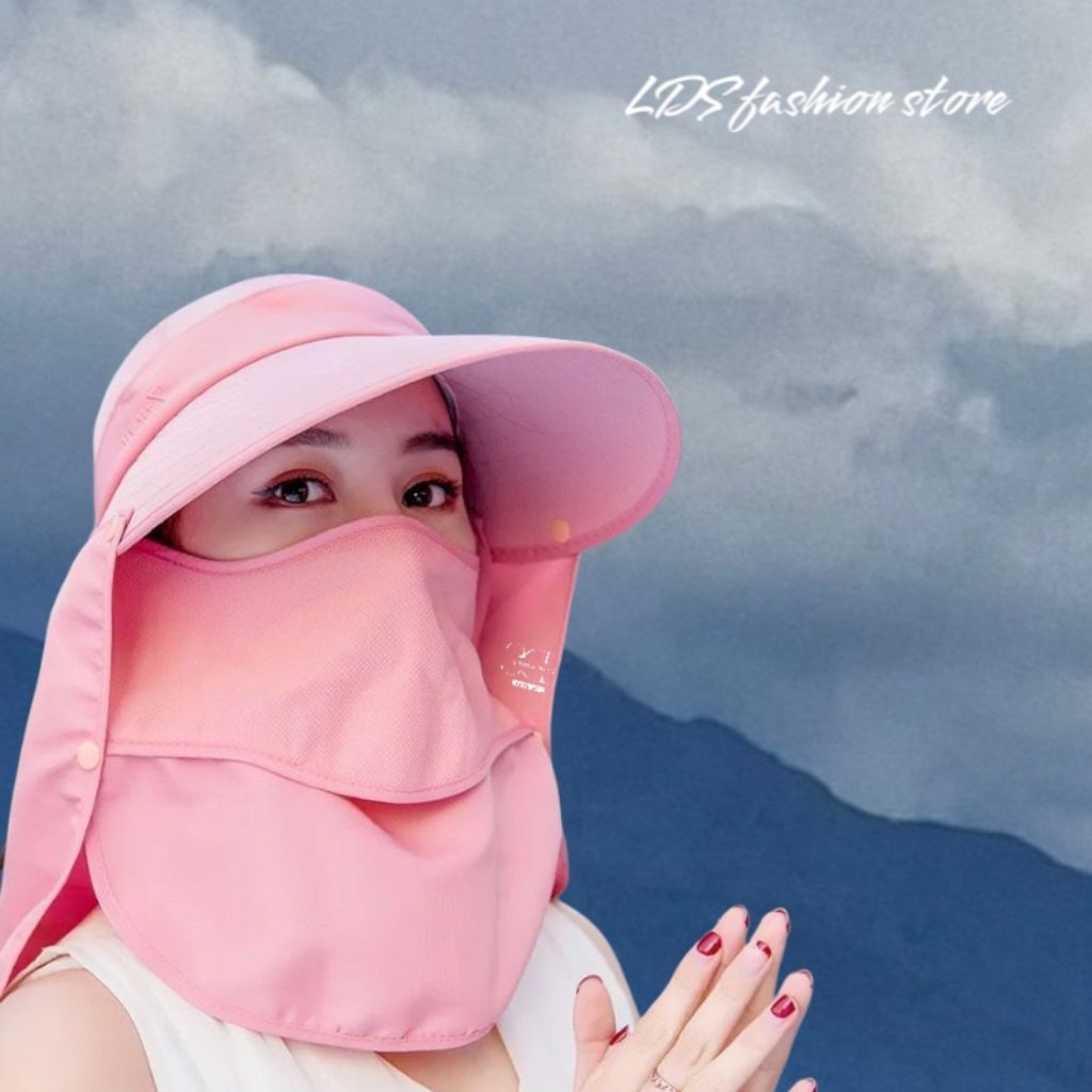 Topi Pantai Wanita Anti Uv Topi Lebar Lipat Praktis Topi fashion wanita Warna Pink