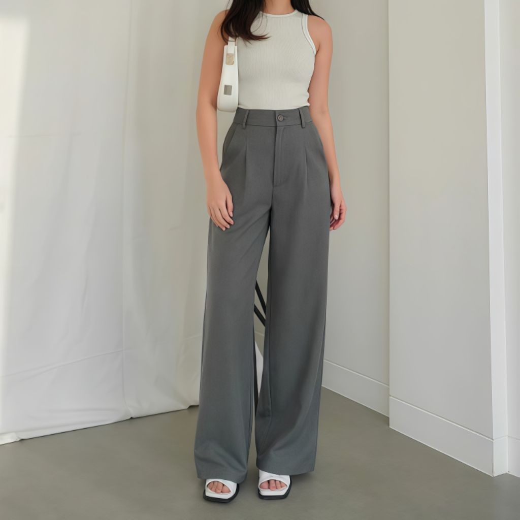 Viona Highwaist Pants - Celana Kulot Highwaist Loose Pants Wanita Panjang Trouser Terlaris- Anti Kus