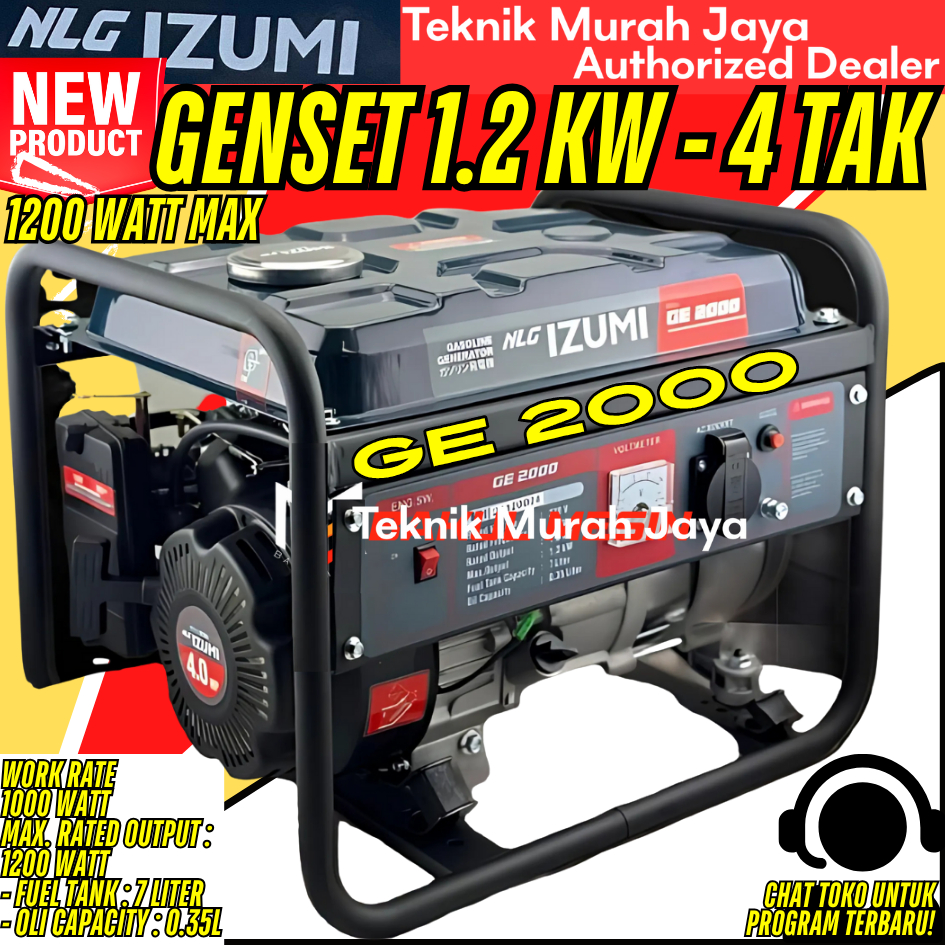 IZUMI Genset 1000W GE2000 Generator Genset 1000 Watt Bensin Murni 4 Tak Rumah Kantor 1000Watt GE 200