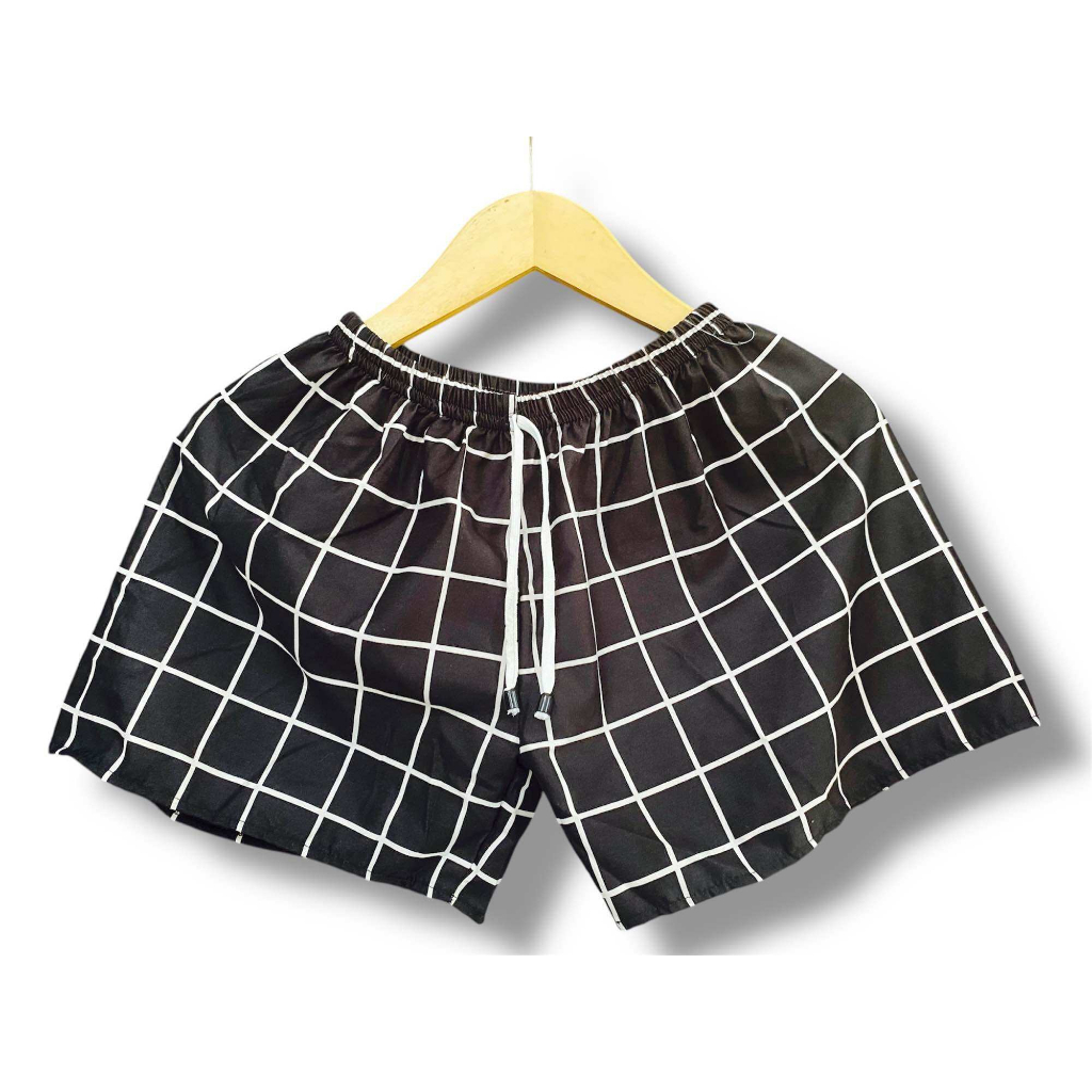 Celana Pendek Boxer Premium Pria Wanita Dewasa//Celana Pendek Kotak-Kotak Hitam Putih