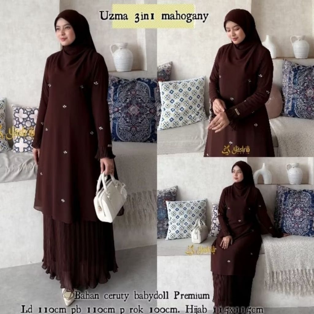 UZMA SET HIJAB GAMIS CERUTY PREMIUM READY SIAP KIRIM