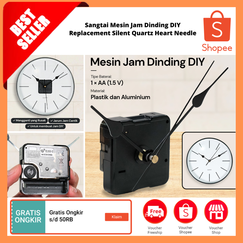 Mesin Jam Dinding DIY Replacement Silent Quartz Heart Needle / Set Alat Perbaikan Jam Dinding