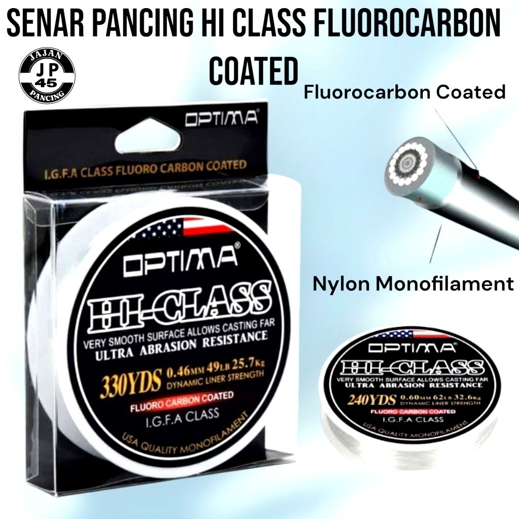 Senar Pancing OPTIMA HI-CLASS Fluorocarbon Coated | Super Kuat & Tahan Gesekan | Putih Bening