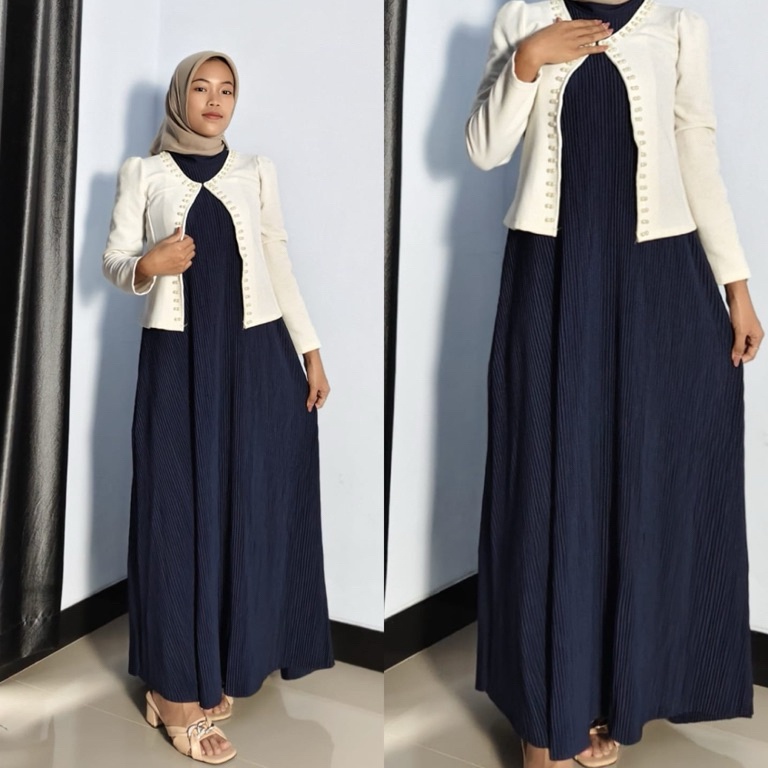 KODE A45R DRESS INNER DRESS panjang tanpa lengan dress panjang plisket lidi premium