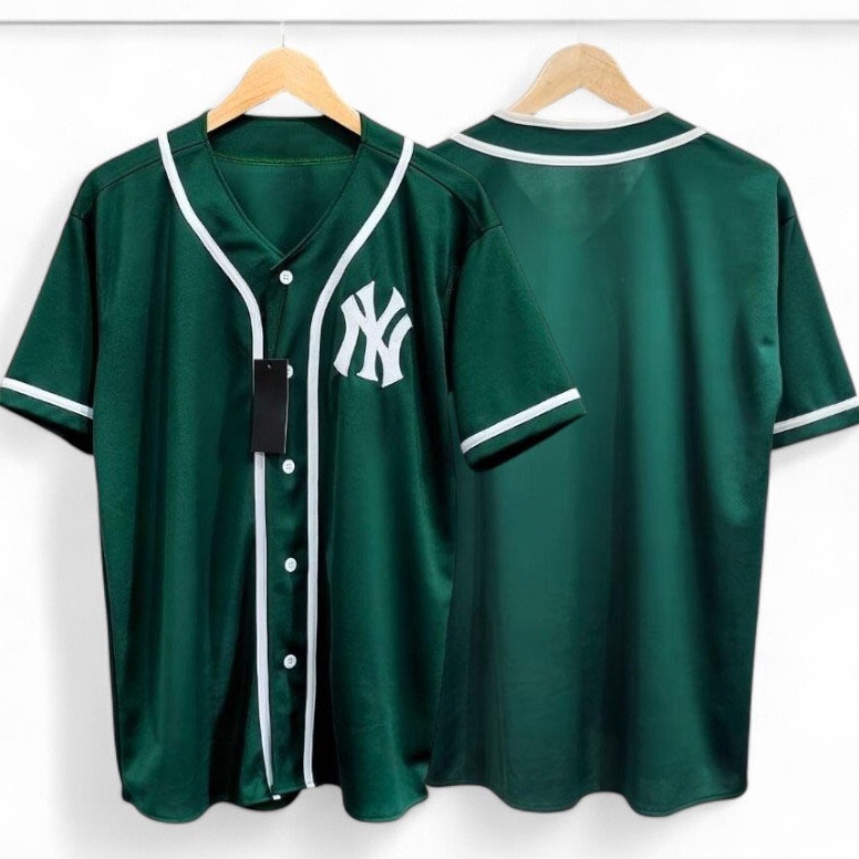 Baju Baseball Jersey NY HIJAU Army Pria Wanita Terlaris Ukuran Jumbo Bigsize Premium Original KODE H