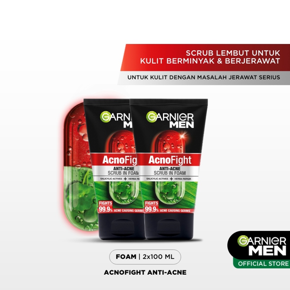 PAKET HEMAT ISI 2 Garnier Men Acno Fight AntiAcne Scrub In Foam Skin Care  Oil Control 1ml  Salicyli