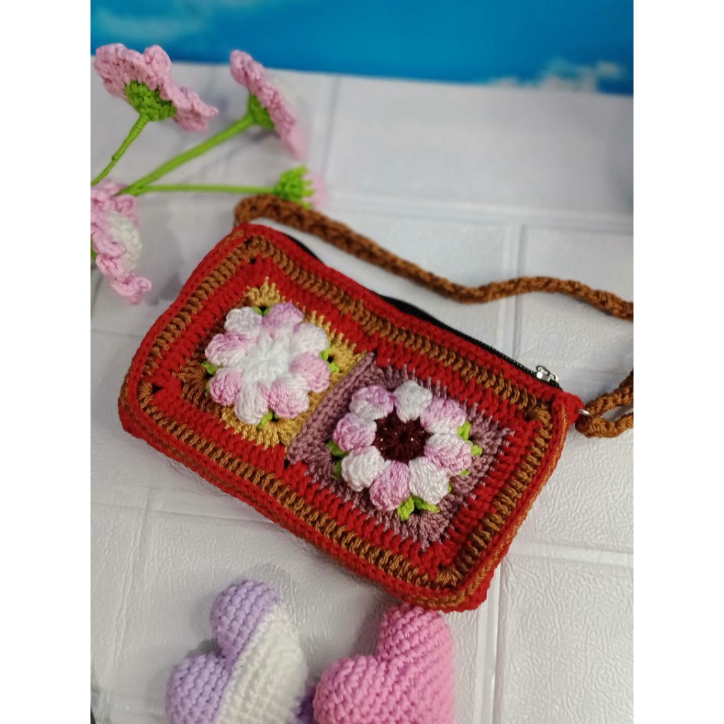 tas rajut hp selempang tas rajut bunga selempang tas hp tas bunga