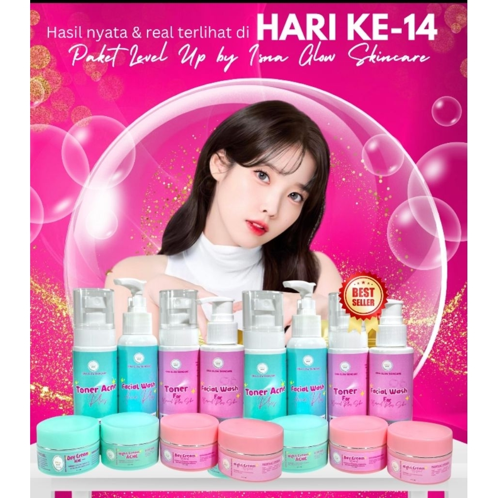 ISNA GLOW LEVEL UP, paketan skincare ISNA glow level up , skincare lanjutan , ORI BPOM