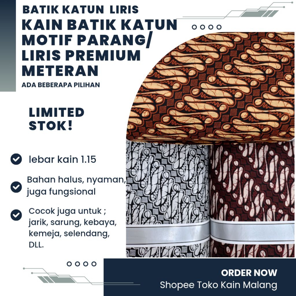 KAIN BATIK (HARGA PER SETENGAH METER) | KAIN BATIK PARANG COTTON/ BAHAN BATIK LIRIS KATUN PREMIUM ME