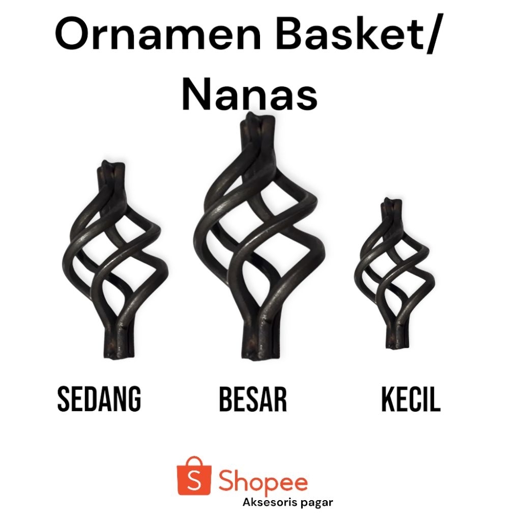 Basket nanas ukuran keci, sedang & besar ornamen hiasan pagar besi tralis kanopi rumah