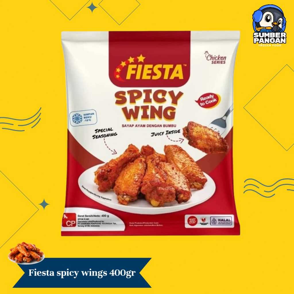 

Fiesta spicy wings 400gr (ayam olahan berbumbu siap goreng)