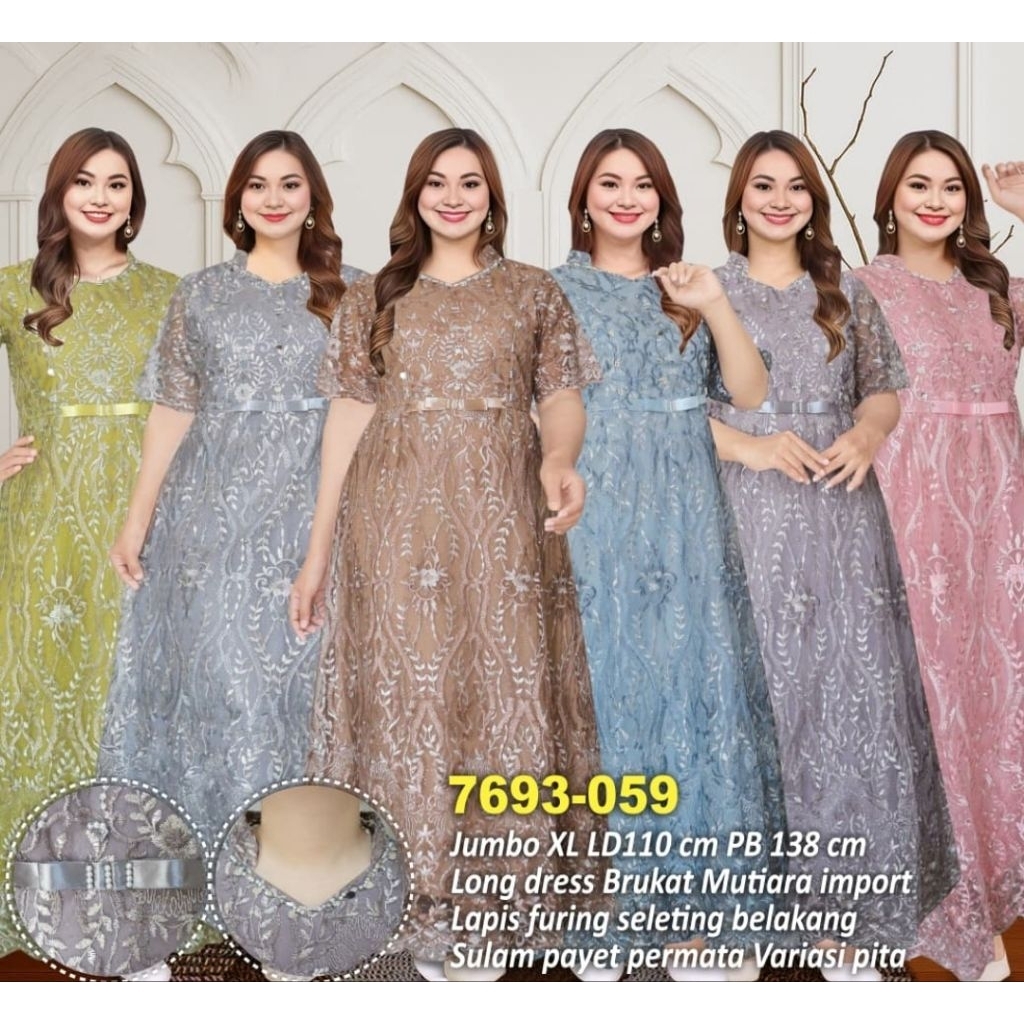 COD LD110 LONGDRESS BRUKAT 7693 DRESS PESTA BAJU NATAL SERAGAM
