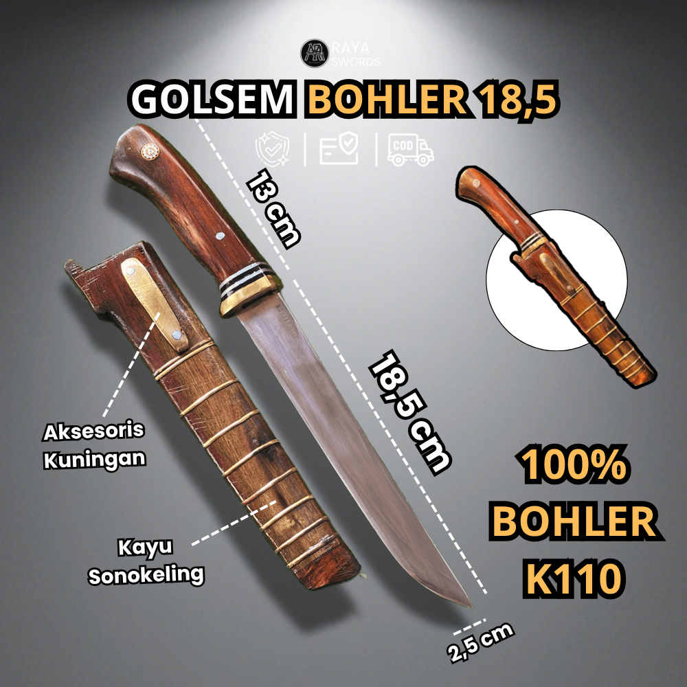 Rayaswords | Golsem Sembelih Bohler K110 Siap Pakai untuk Kurban Kambing Sapi 18,5cm Sonokeling Bohl