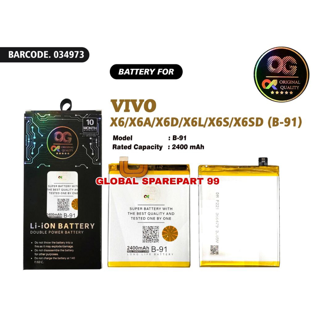 BATERAI OG SUPER (B-91) VIVO X6 X6A X6D X6L X6S X6SD BATERAI / BATTERY / BATRE
