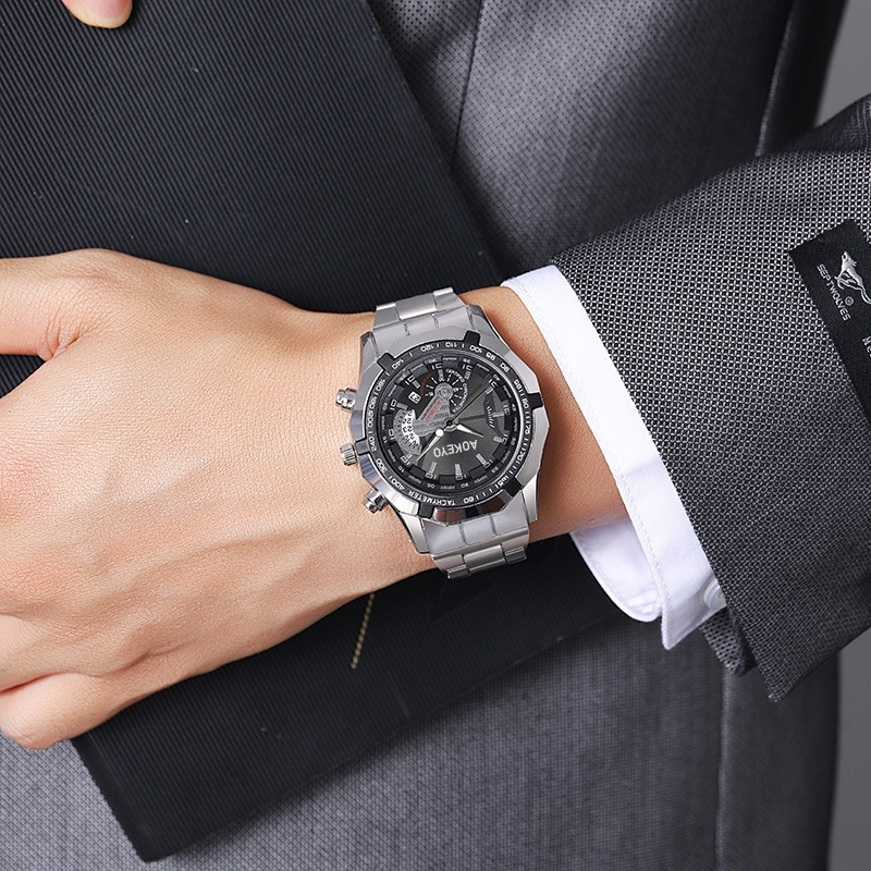 BIG PROMO Aokeyo S001 Jam Tangan Pria Anti Air Original Luxury Stainless Steel Jam Tangan Cowok Free